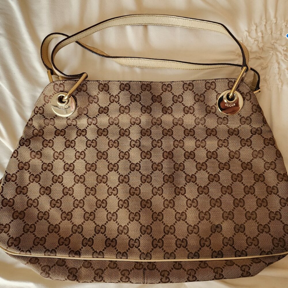 Gucci Beige GG Canvas and Leather Tote Bag White